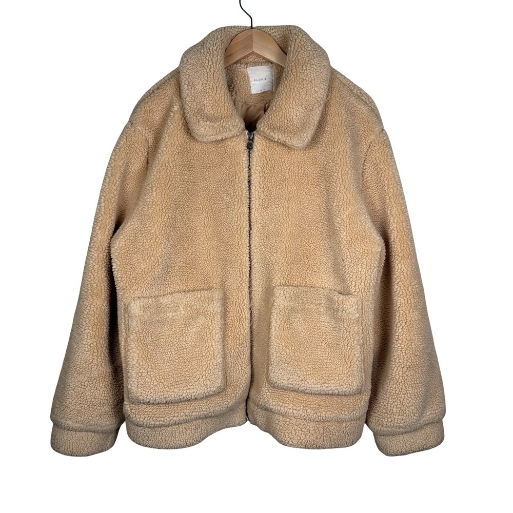 ELODIE Sherpa Jacket Women's Size XL Beige Lined Fleece Teddy Coat Full Zip